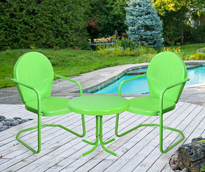 Green 3-Piece Metal Patio Chair & Side Table Set