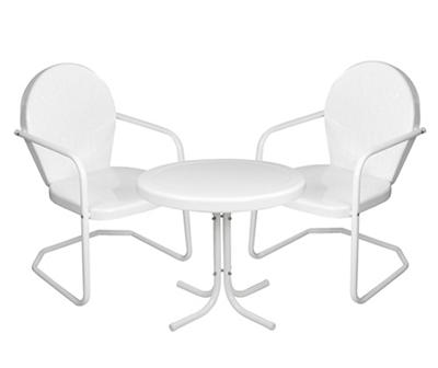 White 3-Piece Metal Patio Chair & Side Table Set