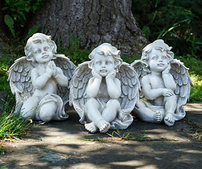 Sitting Cherub Angels 3-Piece Garden Statuary Set