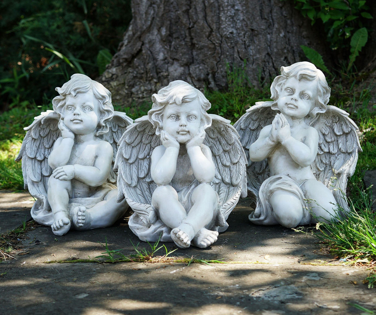 Sitting Cherub Angels 3-Piece Garden Statuary Set