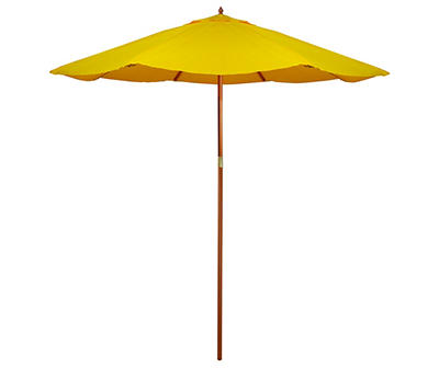 9' Yellow Market Wood Patio Umbrella