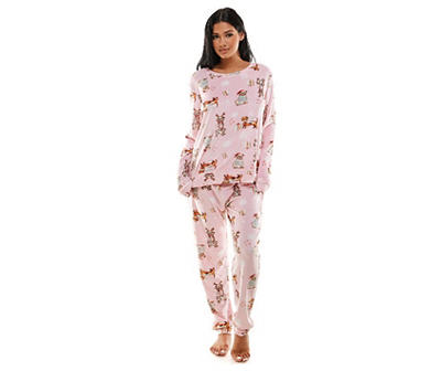 Jaclyn Women's Pink Holiday Dogs Velour 2-Piece Pajama Set