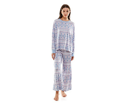 Jaclyn Women's Blue & Pink Fair Isle Hacci 2-Piece Pajama Set