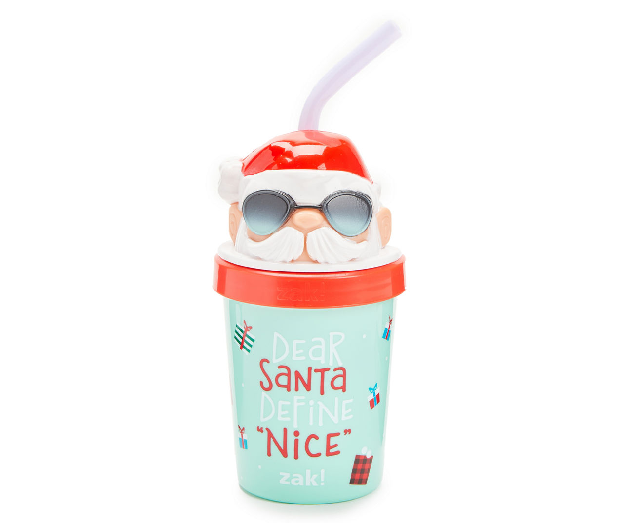 Zak Designs 18oz Plastic Red Tumbler Figural Santa in Sunglasses w