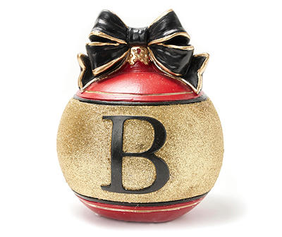 "B" Monogram Red & Gold Ornament Tabletop Decor