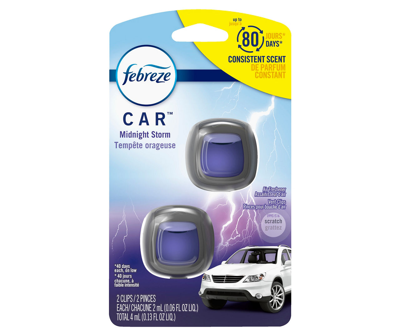 Febreze Car Odor Eliminating Air Freshener, Midnight Storm, 2 Count