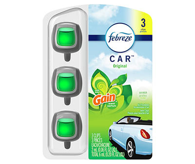 Original with Gain Odor-Eliminating Car Freshener Vent Clip, 3-Pack