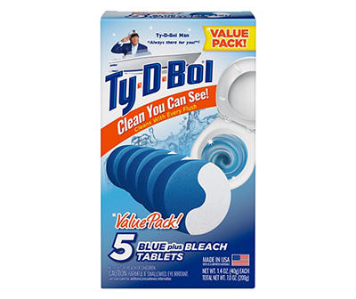 Blue Plus Bleach Toilet Bowl Cleaning Tablets, 5-Pack