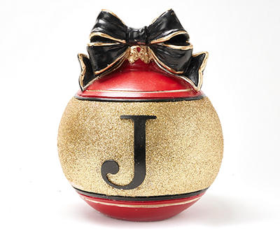 "J" Monogram Red & Gold Ornament Tabletop Decor