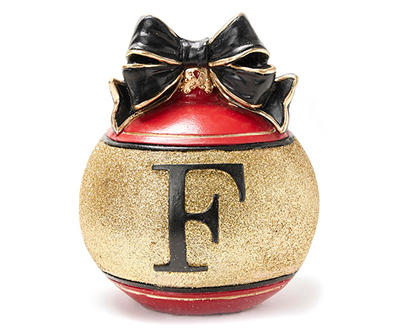"F" Monogram Red & Gold Ornament Tabletop Decor