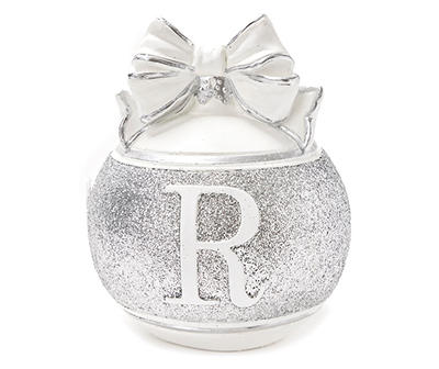 "R" Monogram Silver & White Ornament Tabletop Décor