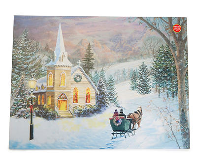 Chapel & Sleigh Winter Scene LED & Musical Canvas