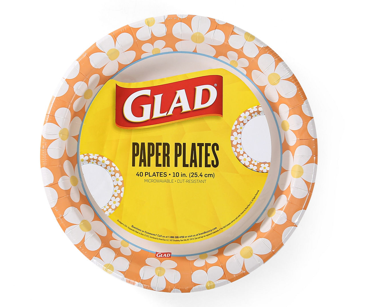 Glad 10 Yellow Groovy Daisy Paper Plates, 40-Count