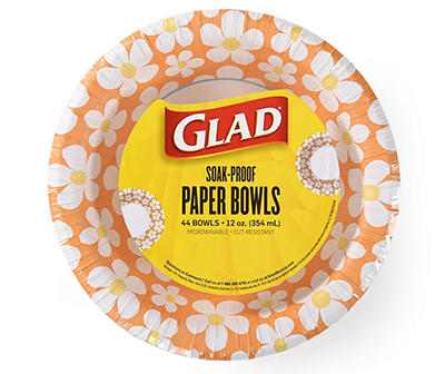 Yellow Groovy Daisy Soak-Proof 12 Oz. Paper Bowls, 44-Count