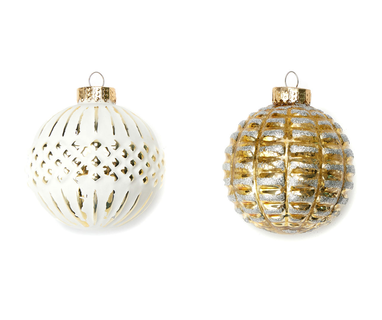 Gold & White Embossed Glass Ornaments, 6-Pack