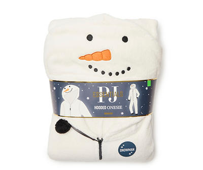 PJ Essentials Women's White Snowman Hooded Onesie Pajama