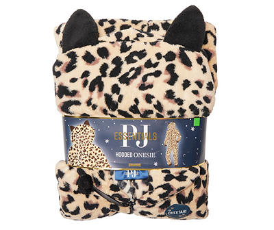 PJ Essentials Women's Brown & Black Leopard Hooded Onesie Pajama