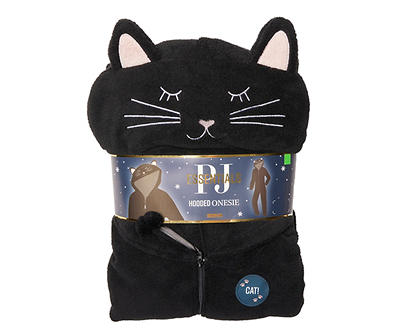 PJ Essentials Women's Black Cat Hooded Onesie Pajama