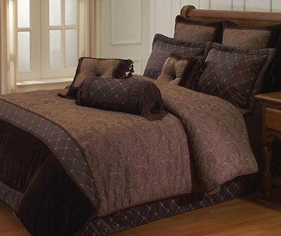 Buta Brown Paisley King 10-Piece Comforter Set