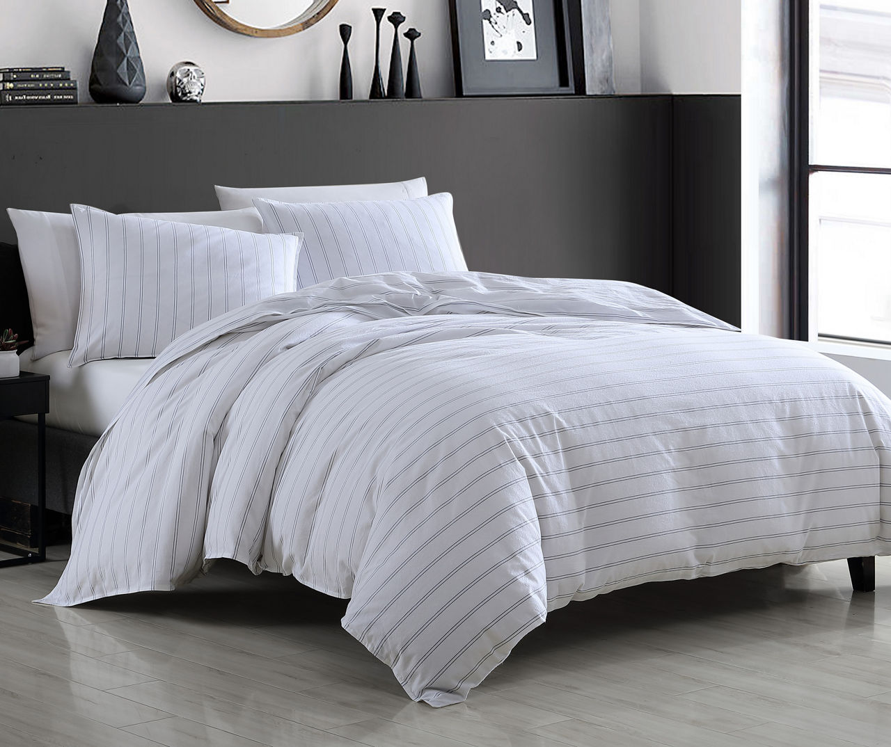 Riverbrook Home Vinton White & Black Stripe Queen 3Piece Comforter Set