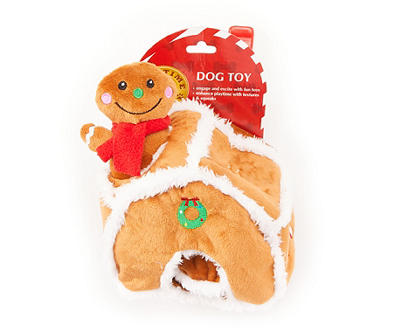Brown Gingerbread Man & House Burrow Plush Dog Toy