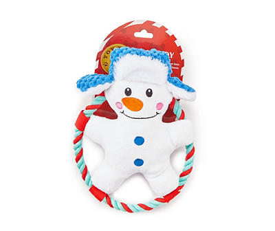 Snowman Ring Plush & Rope Dog Toy