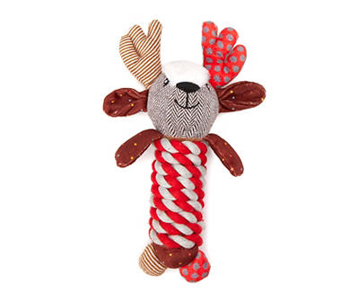 Patchwork Plush Reindeer & Rope Body Dog Toy