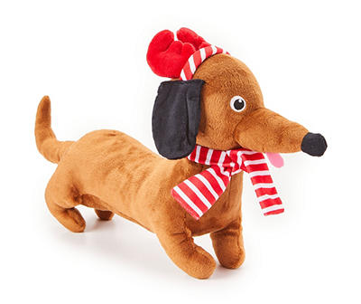 Brown Winter Wiener Pup Plush Dog Toy