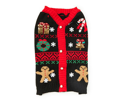 Pet Black & Red Holiday Sequin Cardigan
