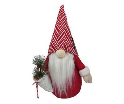 Red Gnome Holding Tree Gift Bag Tabletop Decor