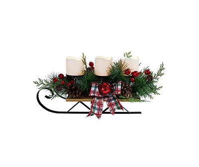 Sleigh Pine & Berry LED Candle Centerpiece
