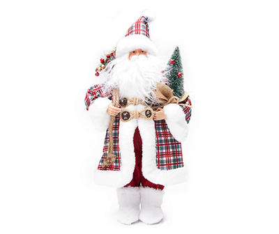 18" Plaid Santa Holding Christmas Tree Tabletop Decor