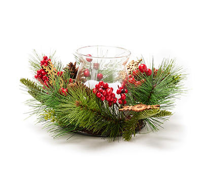 Snowflake, Berry & Pine LED Candle Centerpiece