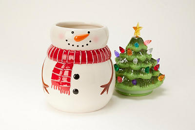 Snowman & Christmas Tree LED Ceramic Cookie Jar, (12")