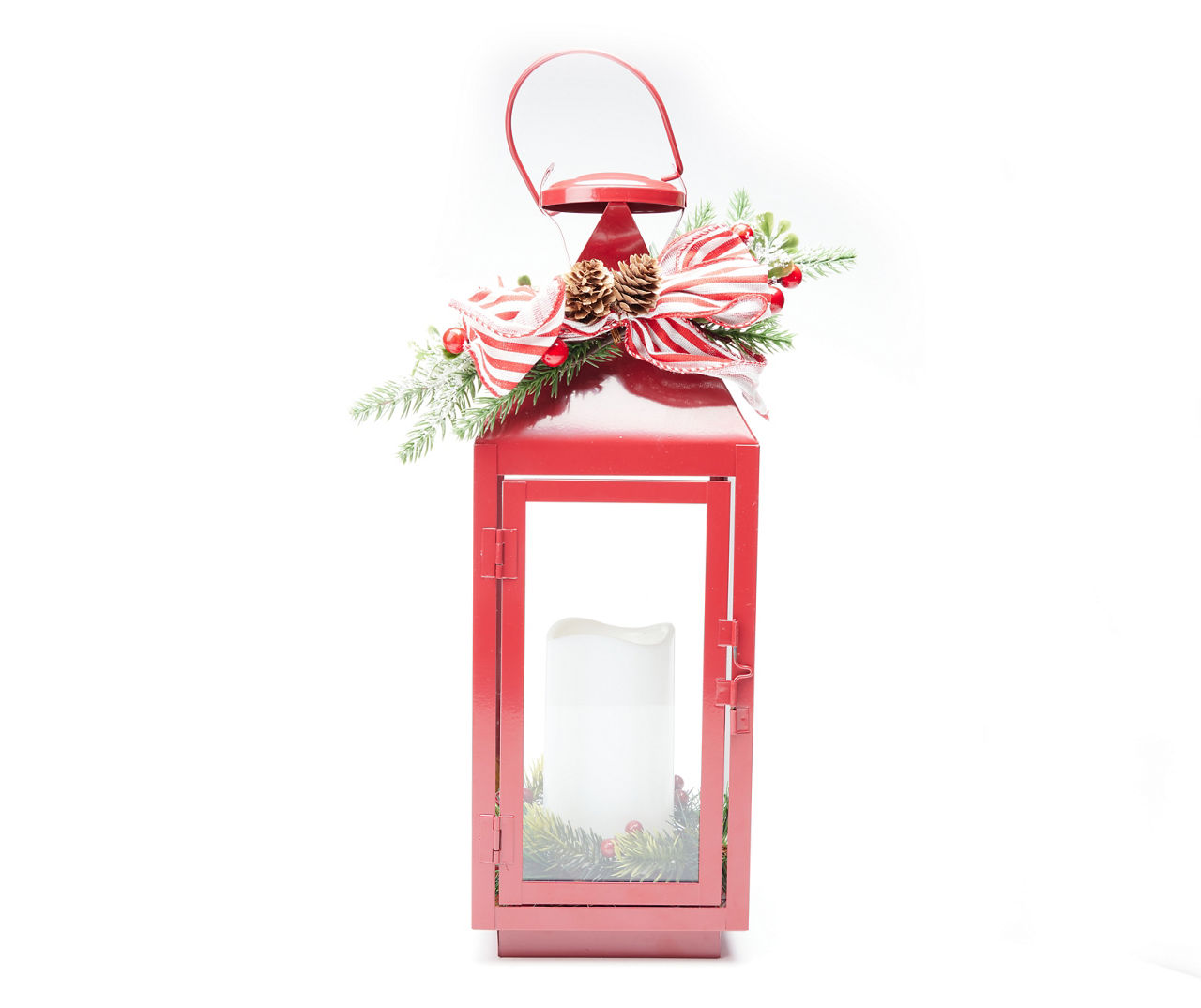 Red LED Candle Lantern with Stripe Bow