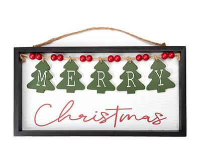 "Merry Christmas" Tree & Bead Framed Hanging Wall Decor