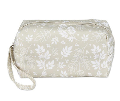 Taupe & White Floral Wristlet Cosmetic Bag
