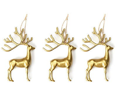 Gold Reindeer Ornaments, 3-Pack