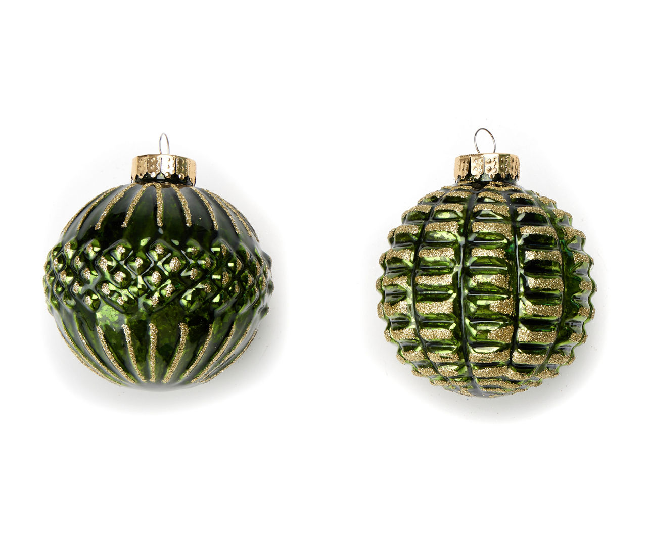 Green & Gold Embossed Glass Ornaments, 6-Pack