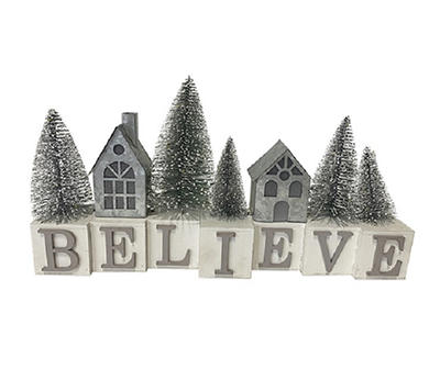 "Believe" Letter Block & Village LED Tabletop Decor