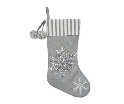Gray Snowflake & Stripe Stocking