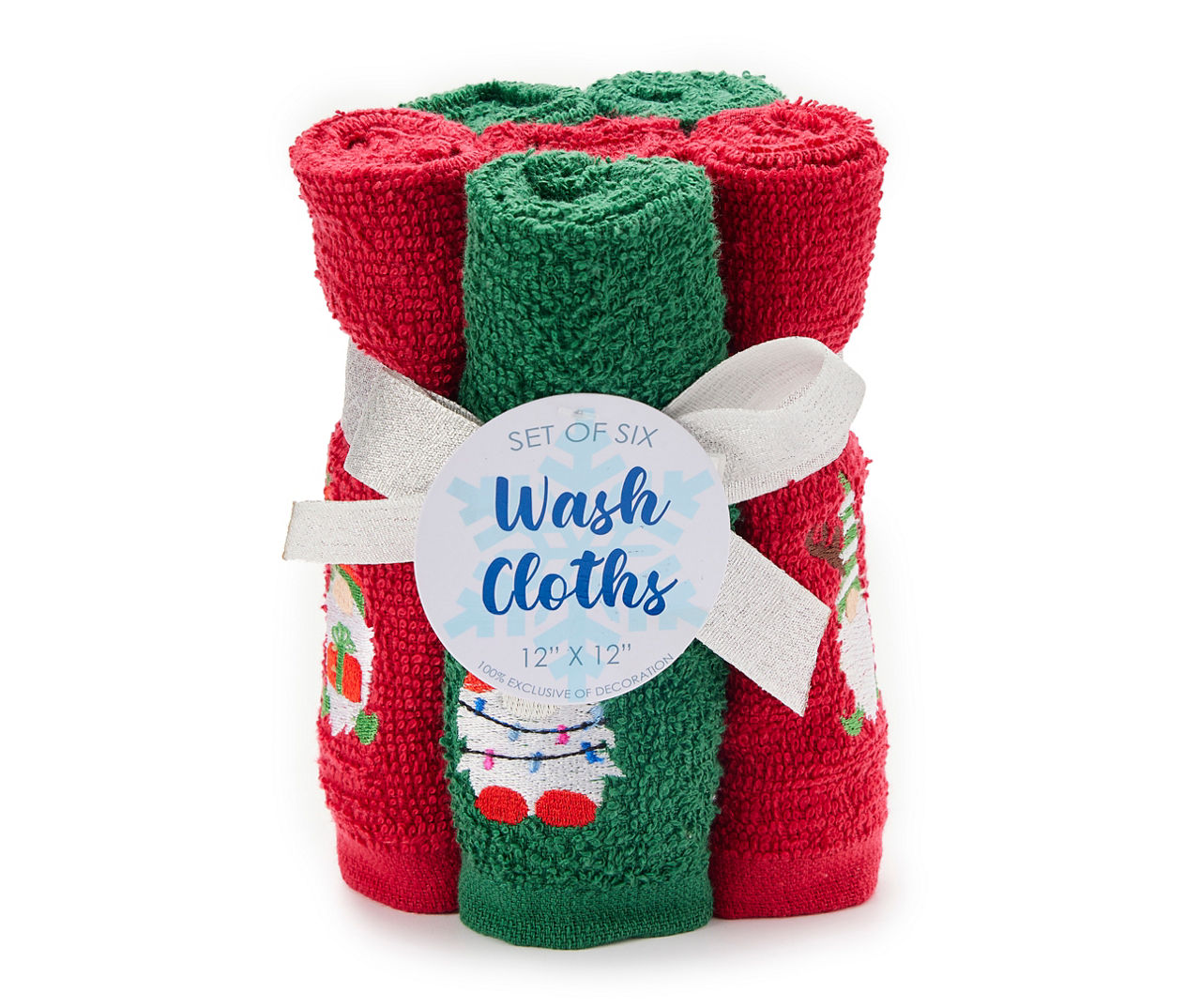 Red & Green Embroidered Holiday Gnomes 6-Piece Washcloth Set