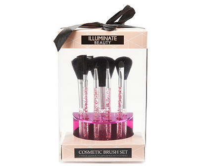 Pink & Silver 7-Piece Cosmetic Brush Set & Stand