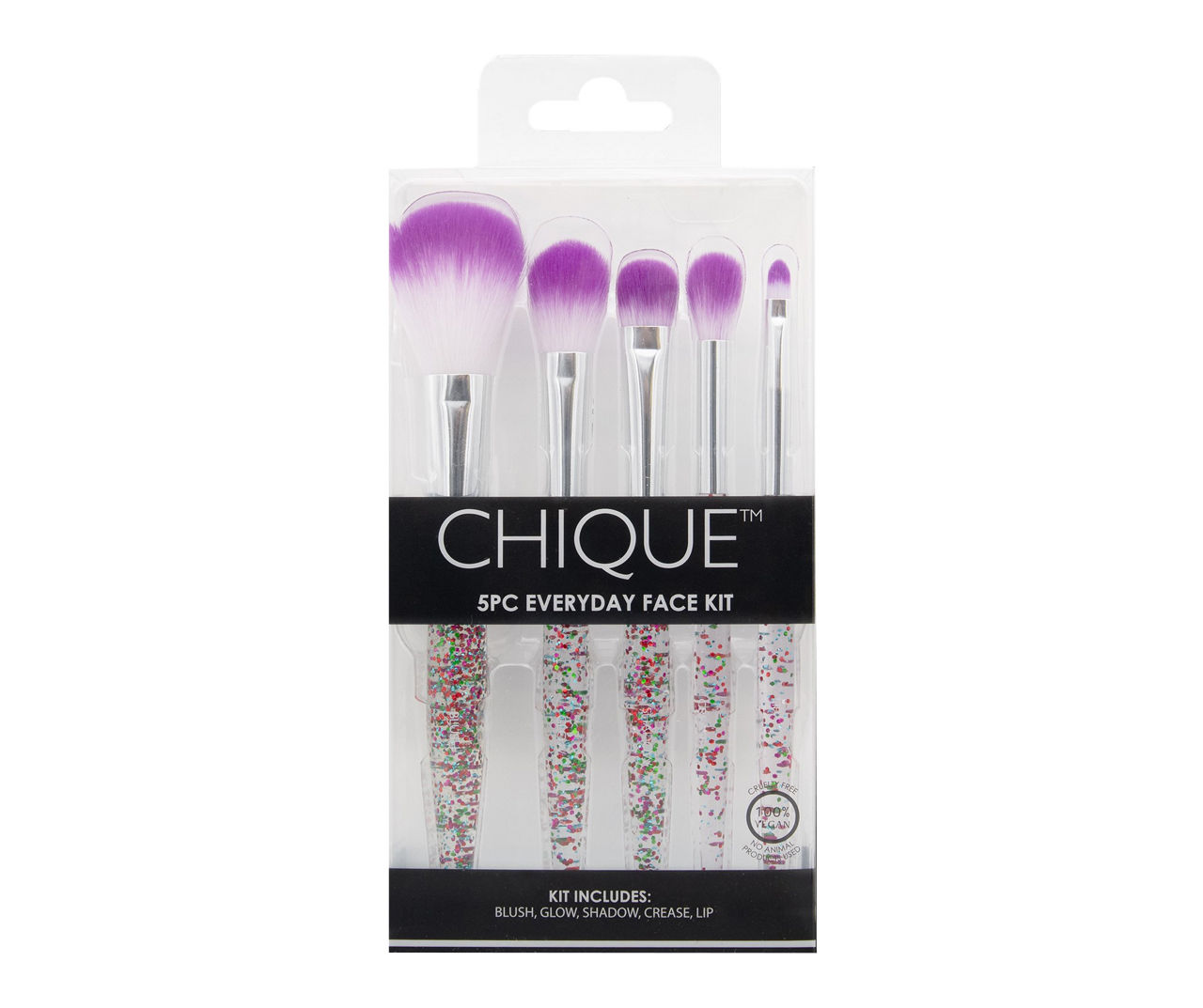 Purple Glitter 5-Piece Everyday Face Brush Kit