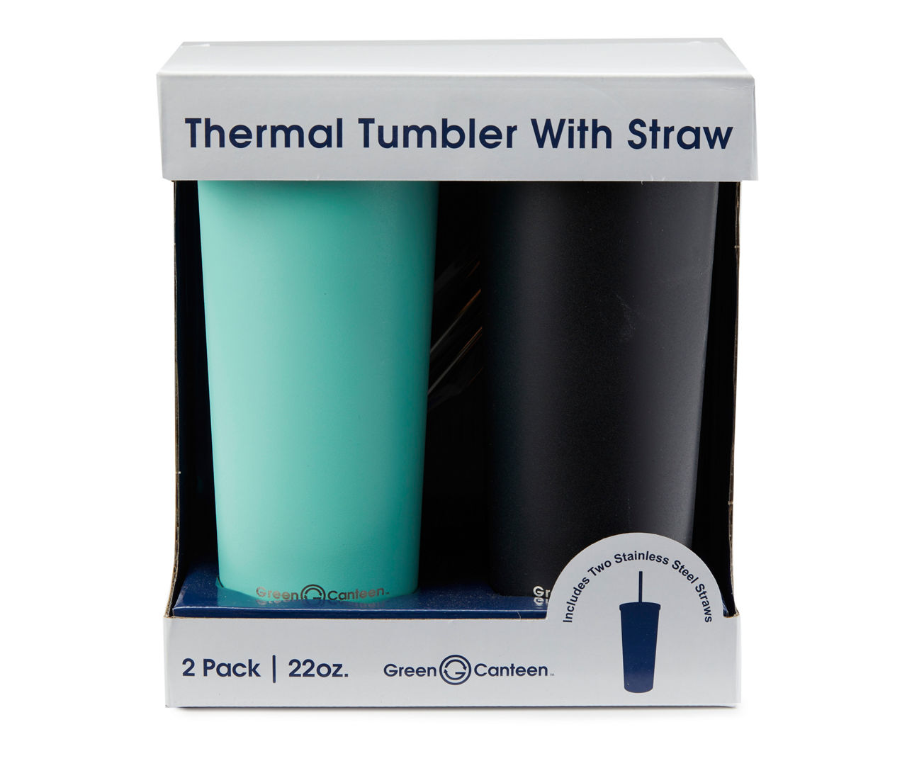 Green Canteen - Teal & Black Double Wall Stainless Steel Straw Tumbler, 2-Pack