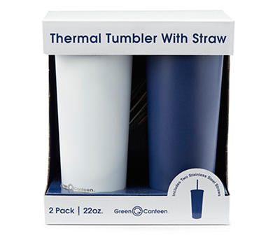 Green Canteen - White & Navy Double Wall Stainless Steel Straw Tumbler, 2-Pack