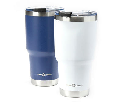 White & Navy Double Wall Stainless Steel Travel Tumbler, 2-Pack