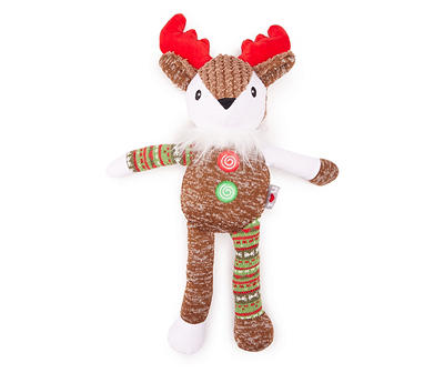 Brown Patchwork Reindeer Plush Dog Toy, (16")