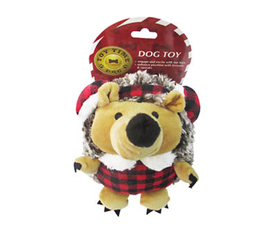 Brown & Red Winter Hedgehog Plush Dog Toy