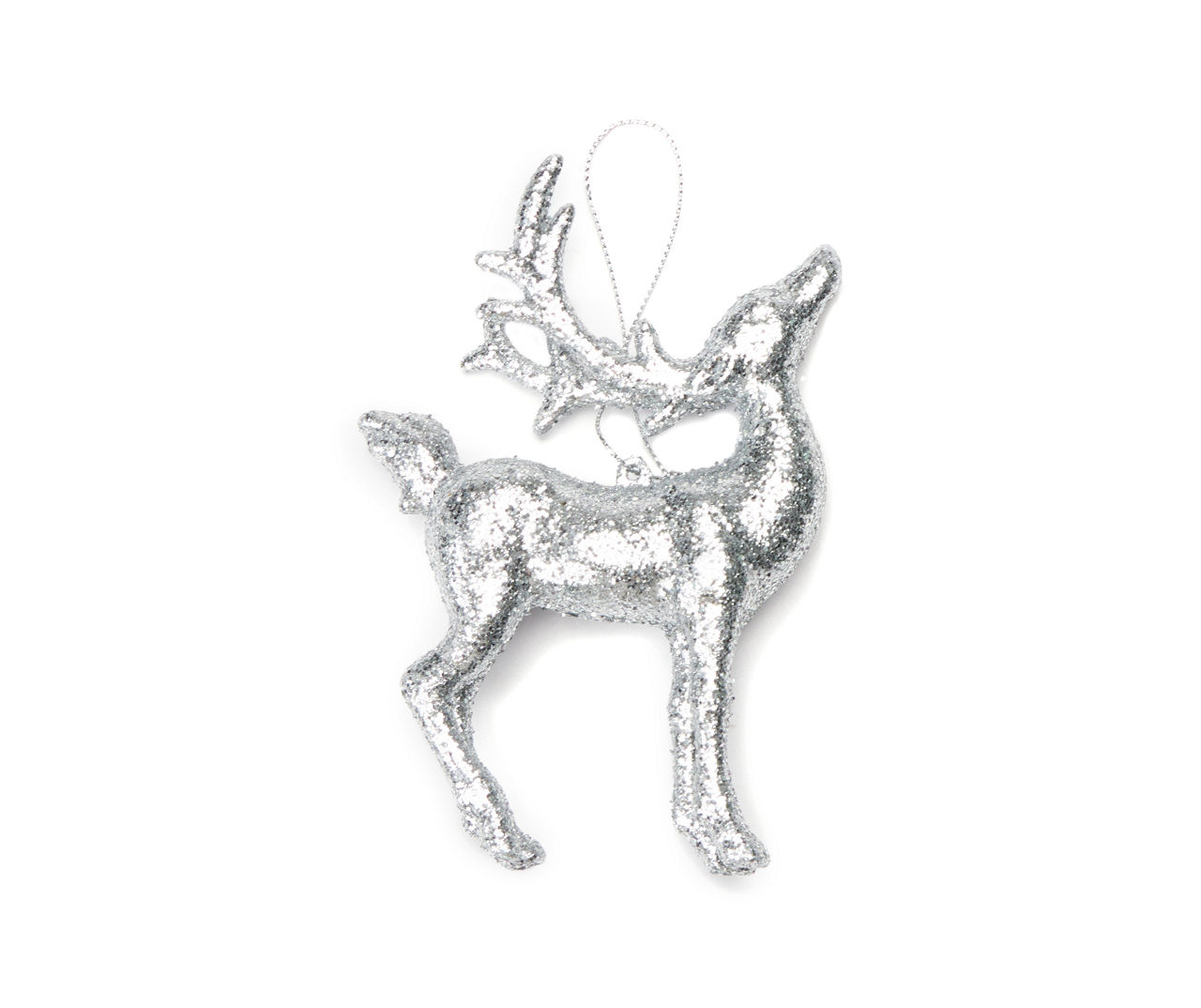 Silver Glitter Deer Ornaments, 4-Pack